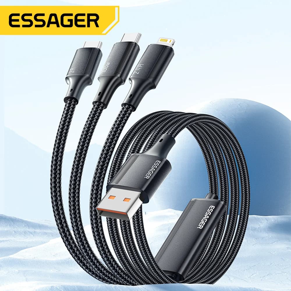 100W 3-in-1 USB-C į Lightning įkrovimo kabelis