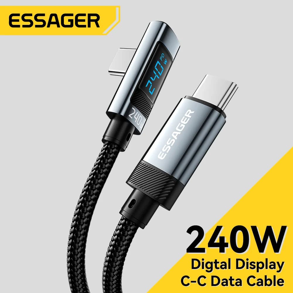 240W USB-C į USB-C kabelis, 90 laipsnių kampu