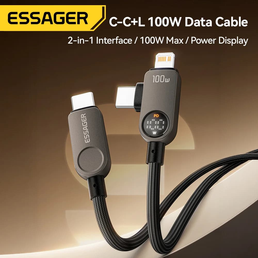 2-in-1 USB-C į Lightning laidas, 100W PD