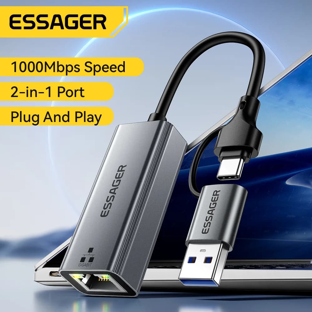 2-in-1 USB-A/Type-C į RJ45 Gigabit Ethernet adapteris