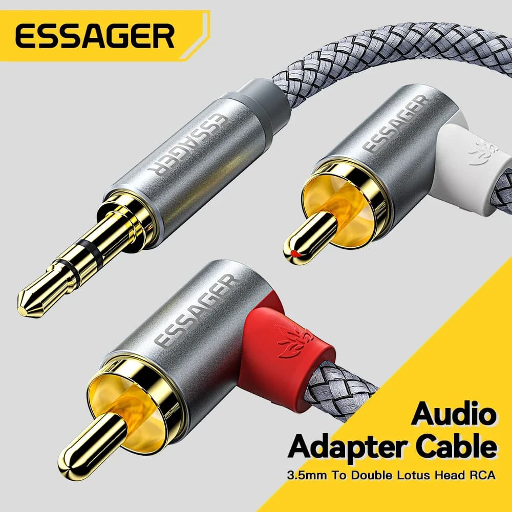 90° 3,5 mm jack į dvigubą RCA vyrišką garso skirstytuvo kabelį