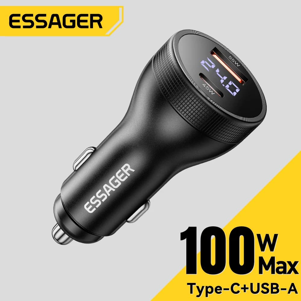 100W USB-C automobilių įkroviklis su skaitmeniniu ekranu