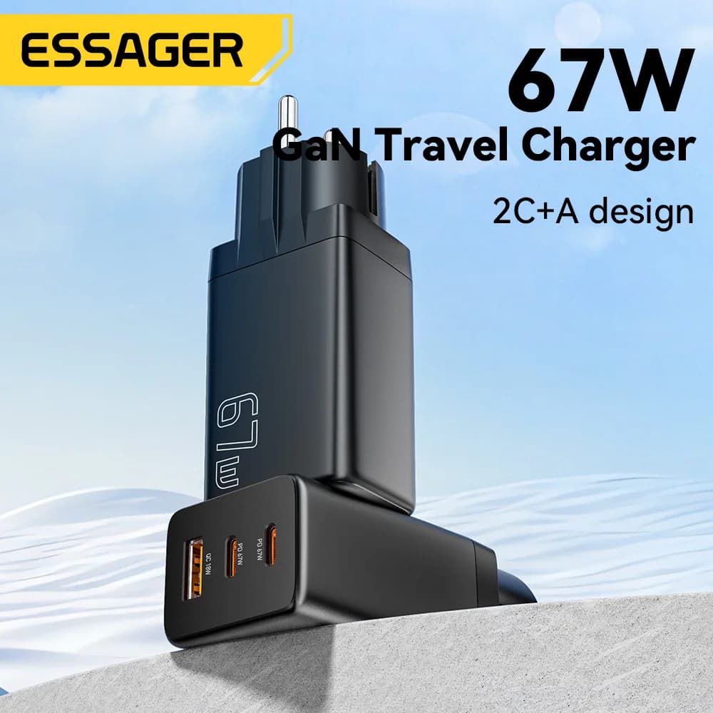 GaN USB Type-C įkroviklis su ES/KR kištukų variantais