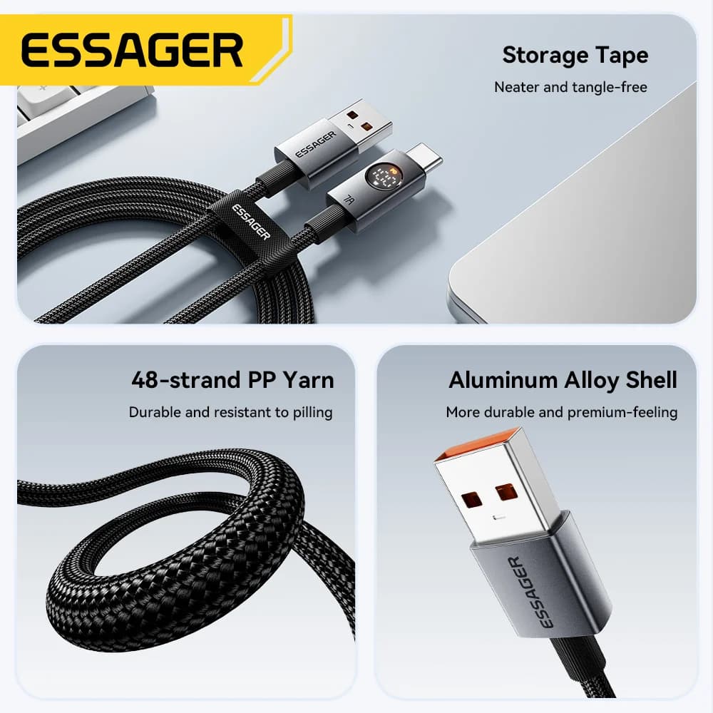 7A 100W USB-C laidas su skaitmeniniu ekranu