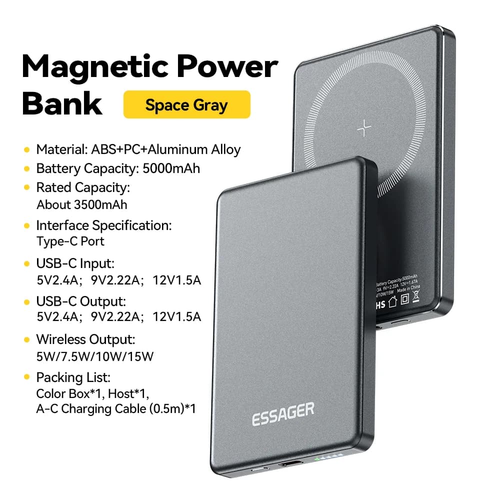 5000mAh magnetinis belaidis power bankas 20W