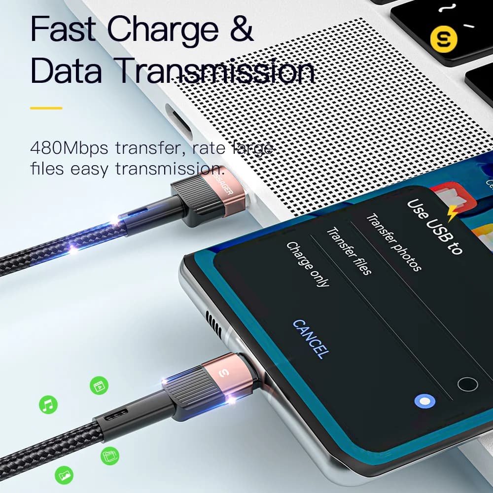 USB-C greito įkrovimo duomenų laidas (7A, 66W)