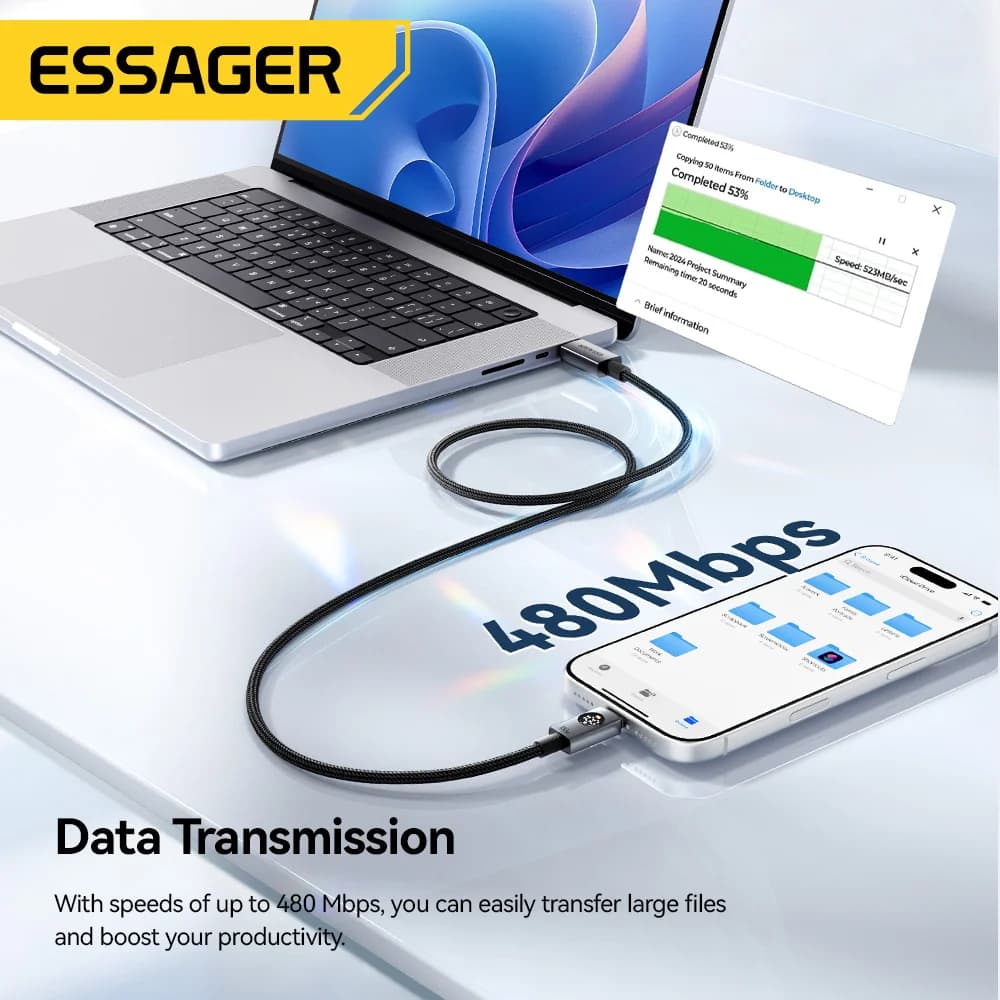 USB-C į USB-C kabelis su skaitmeniniu ekranu, 100W