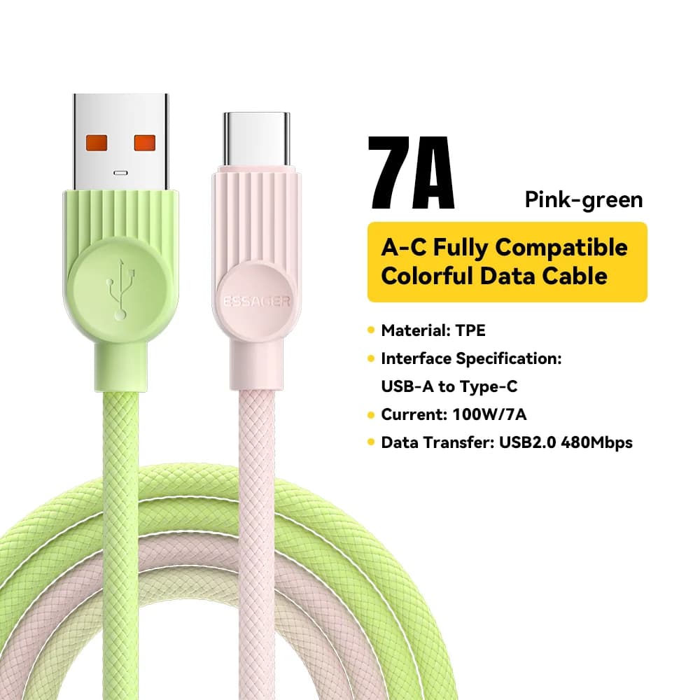60W spalvotas USB-C į USB-C greito įkrovimo kabelis