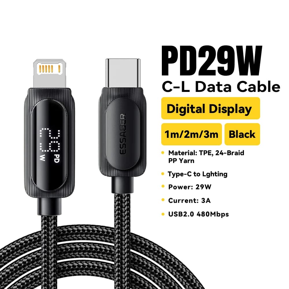 29W USB-C į Lightning kabelis su skaitmeniniu ekranu