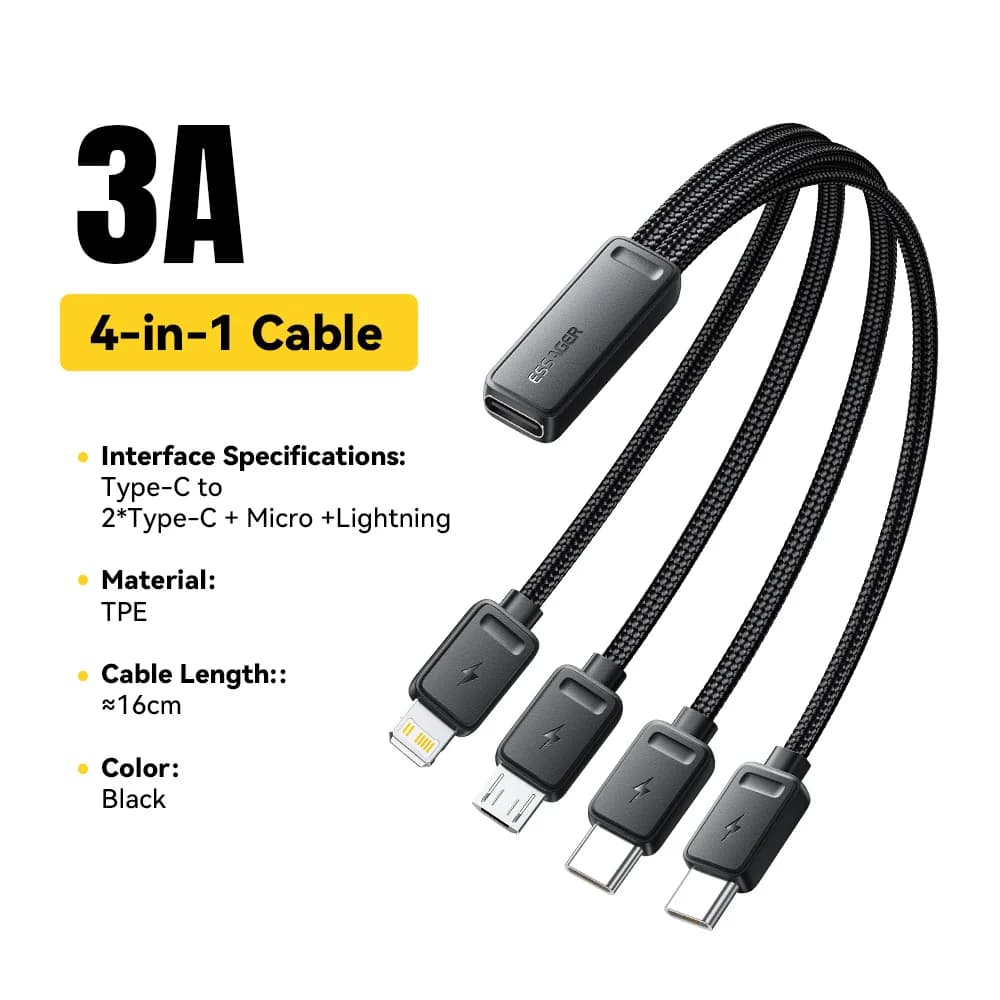 Nešiojamas 4-in-1 daugybinis USB įkrovimo kabelis
