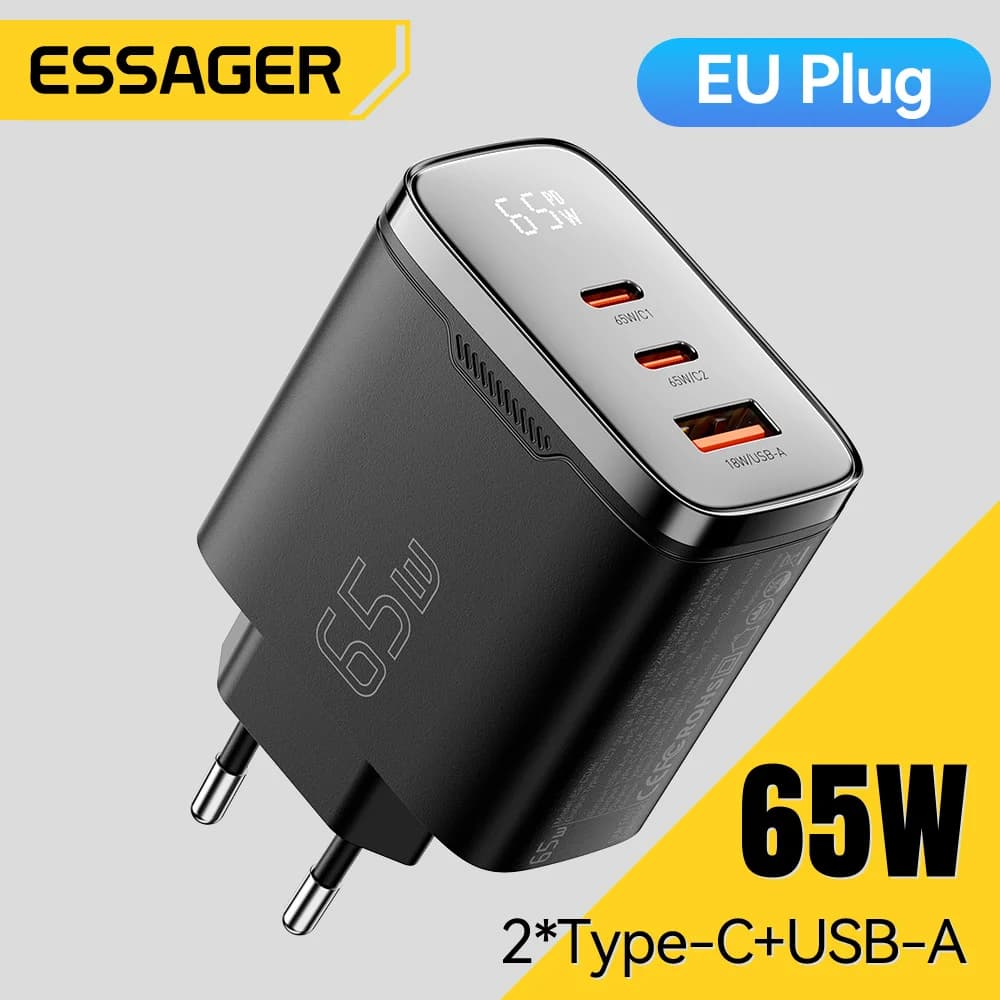 65W GaN USB-C įkroviklis su skaitmeniniu ekranu