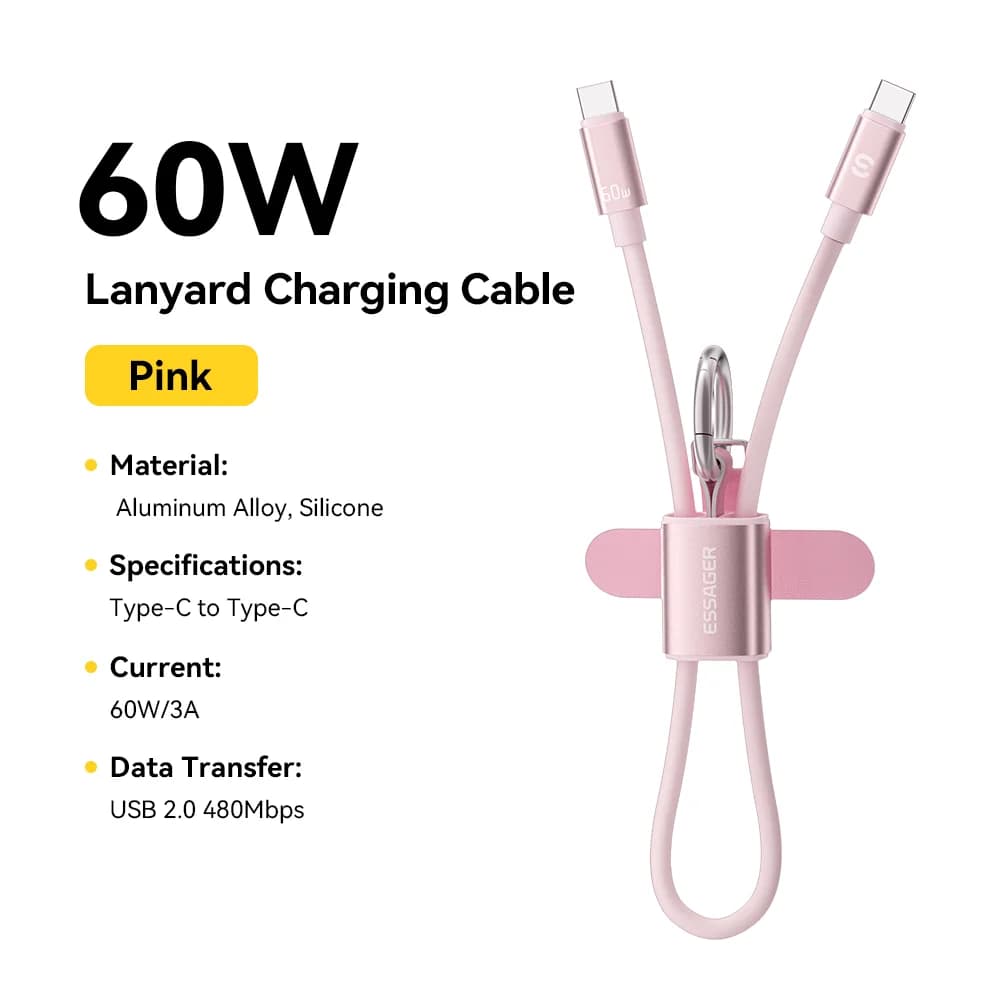 60W trumpas USB-C į USB-C kabelis su viršutine