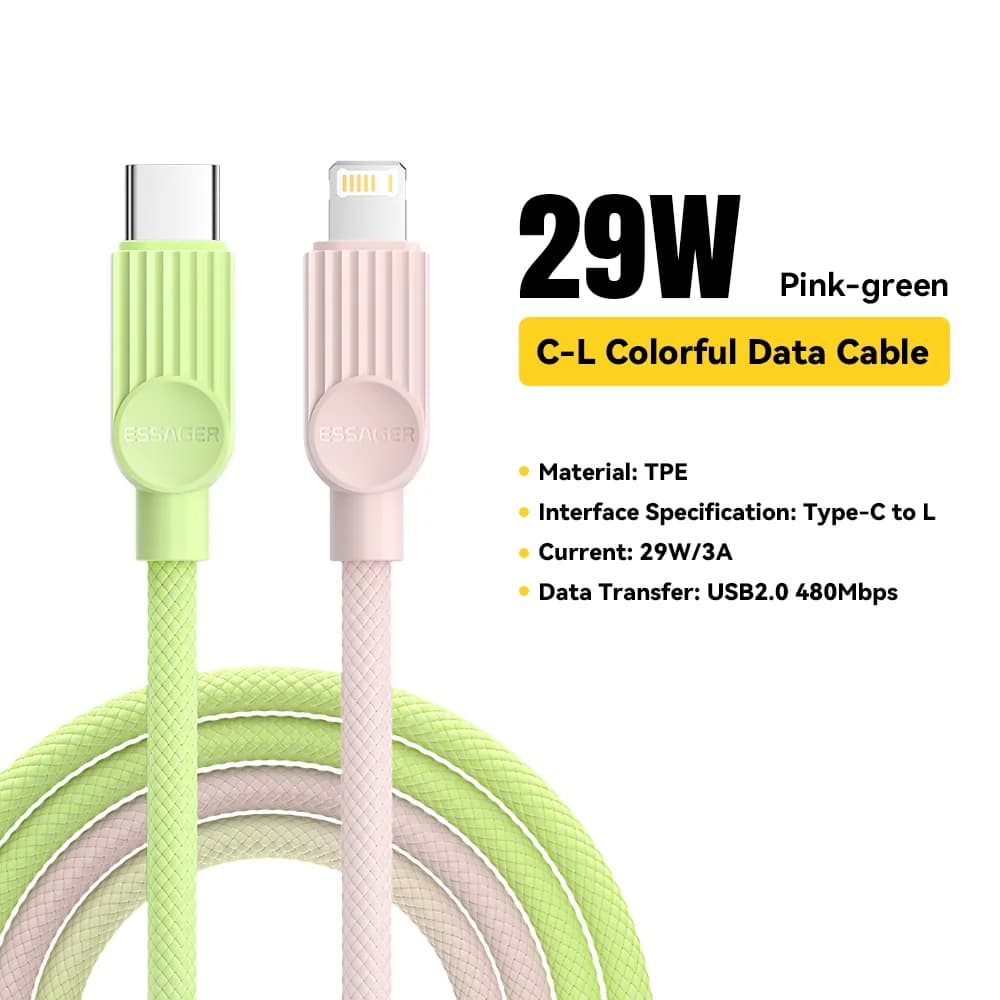 Spalvotas USB-C į Lightning kabelis, 29W PD