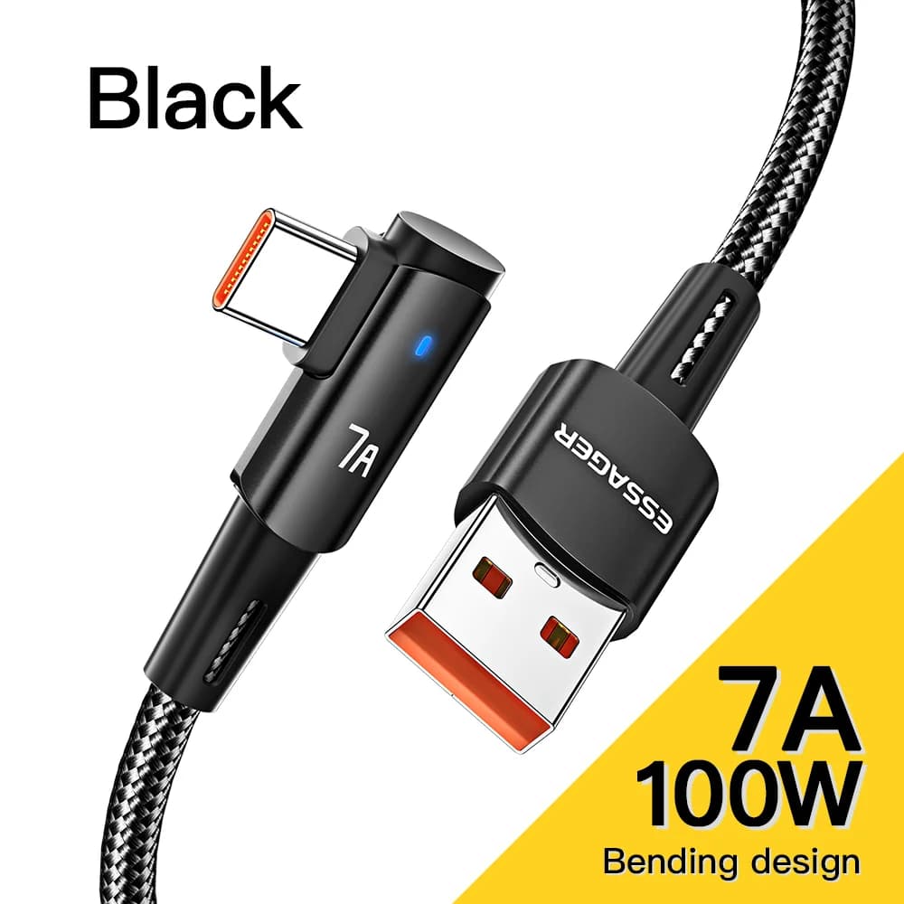 100W 90 laipsnių USB-C į USB-C greitojo įkrovimo kabelis