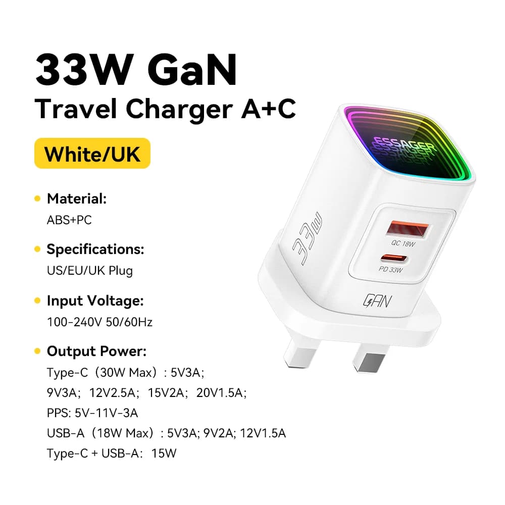 33W GaN USB-C PD nešiojamas įkroviklis