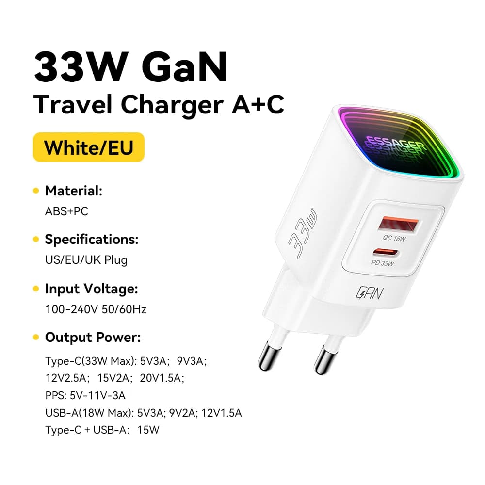 33W GaN USB-C PD nešiojamas įkroviklis