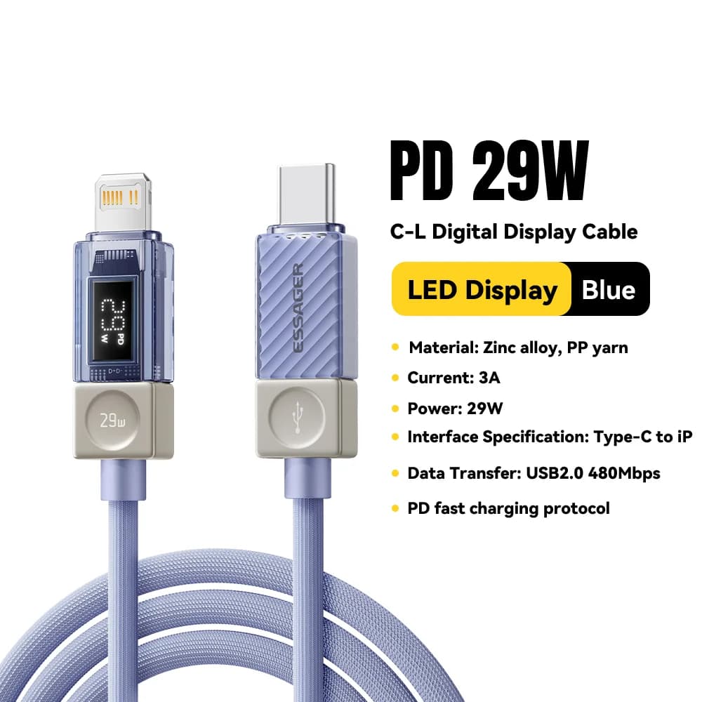 USB-C į Lightning laidas su skaitmeniniu ekranu