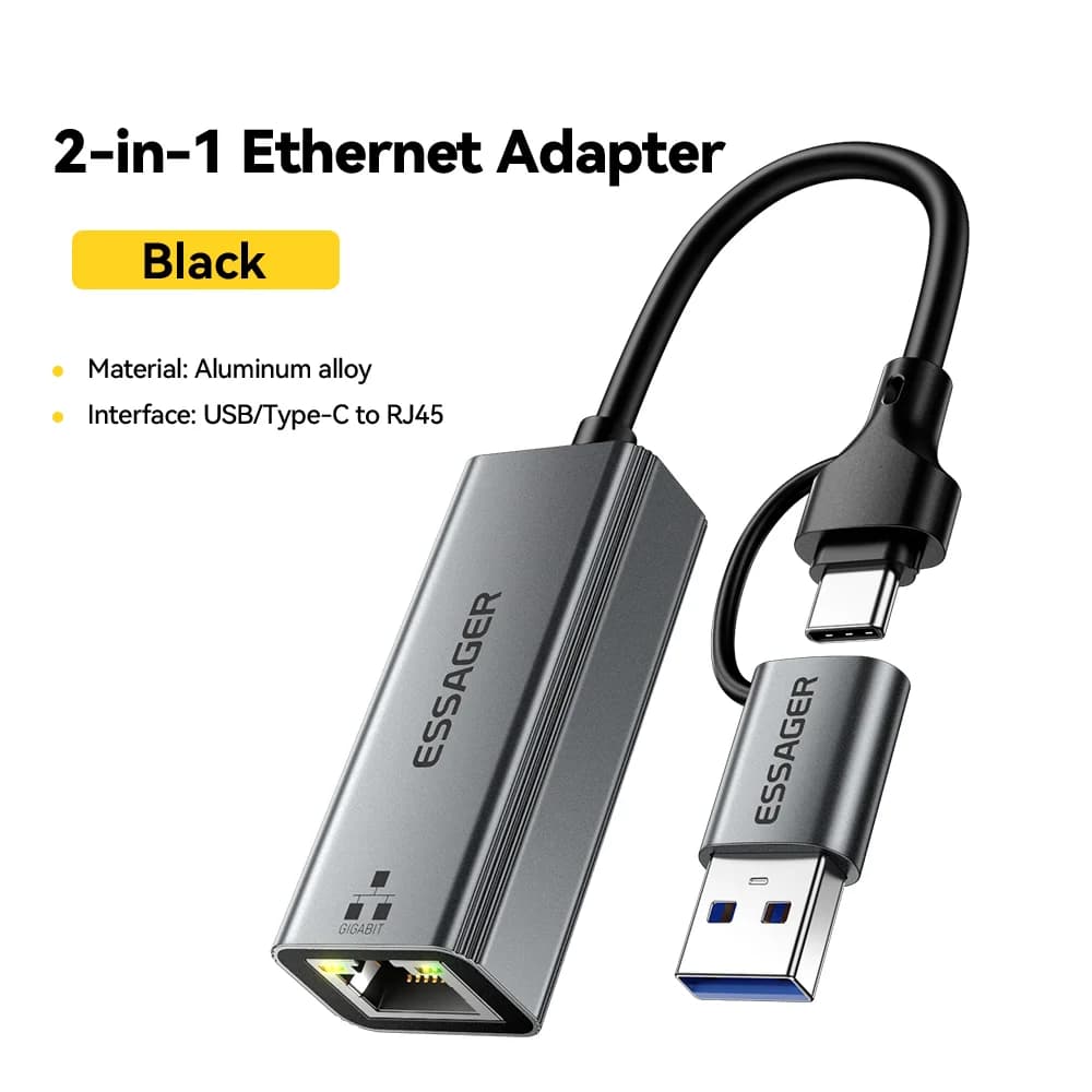 2-in-1 USB-A/Type-C į RJ45 Gigabit Ethernet adapteris