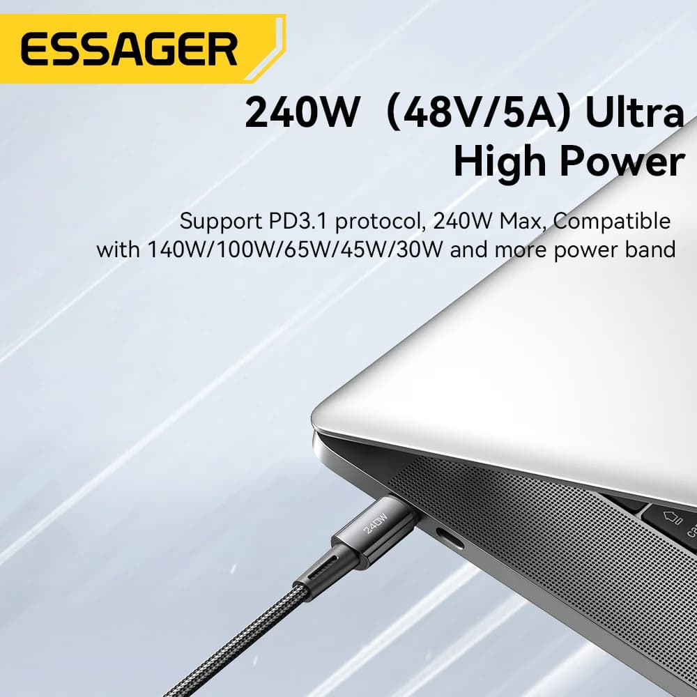 USB-C duomenų kabelis 240W Super Fast Charge 6A