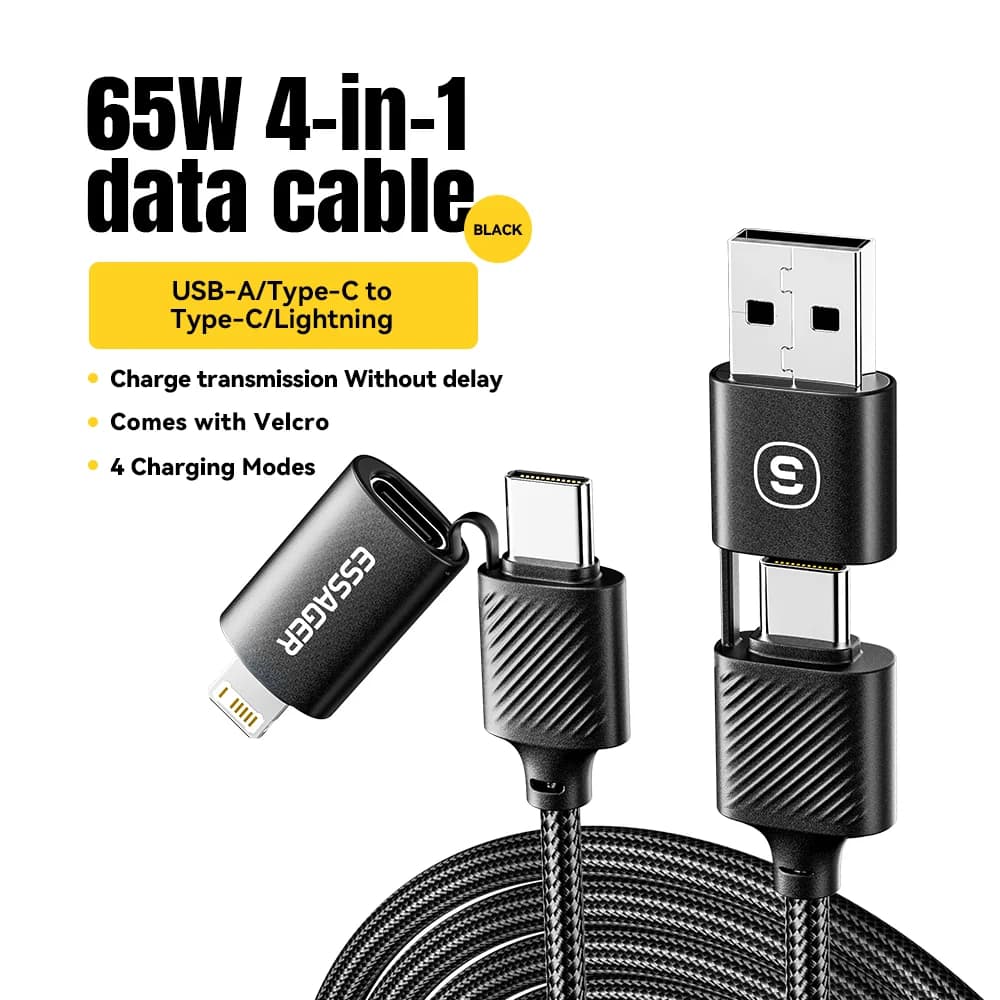 4-in-1 USB-C kabelis, 65W PD greitas įkrovimas