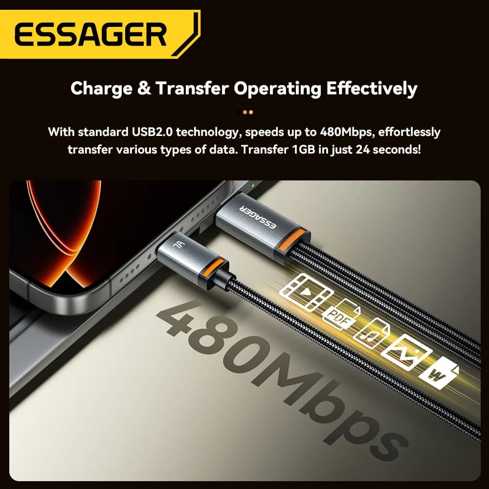 2-in-1 USB-A į Type-C ir Lightning kabelis, 100W