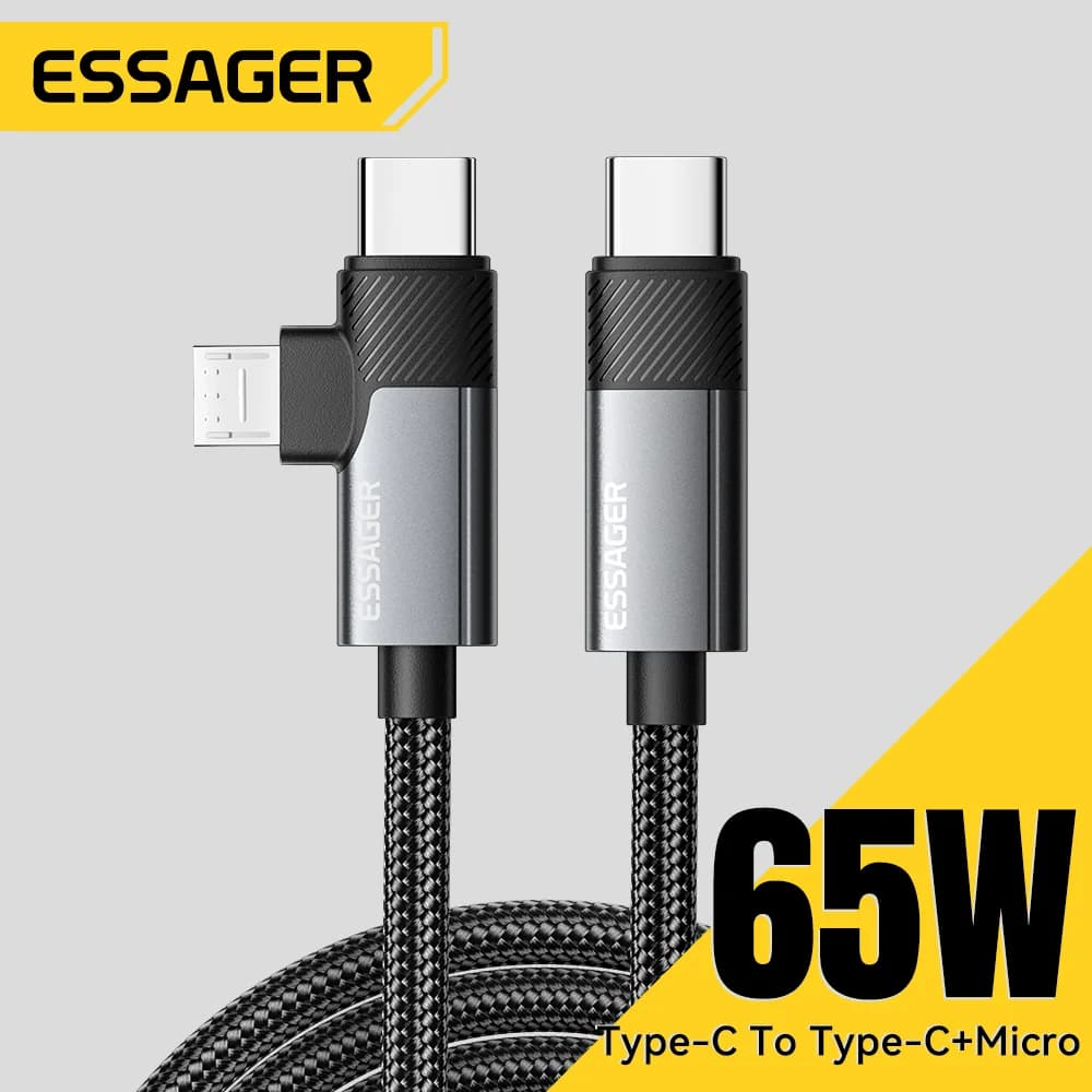 2-in-1 65W PD greitojo įkrovimo laidas Type-C/USB-A į Micro