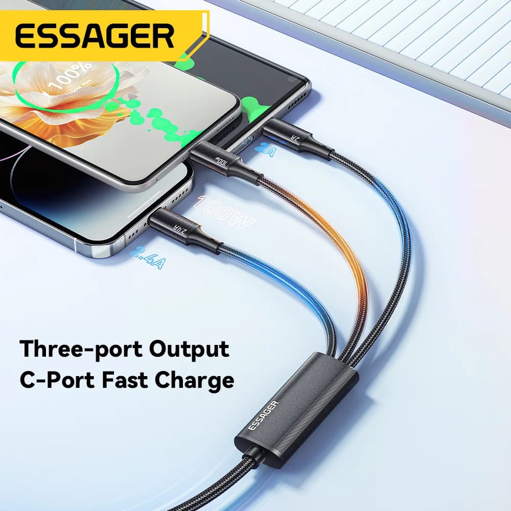 100W 3-in-1 USB-C į Lightning įkrovimo kabelis