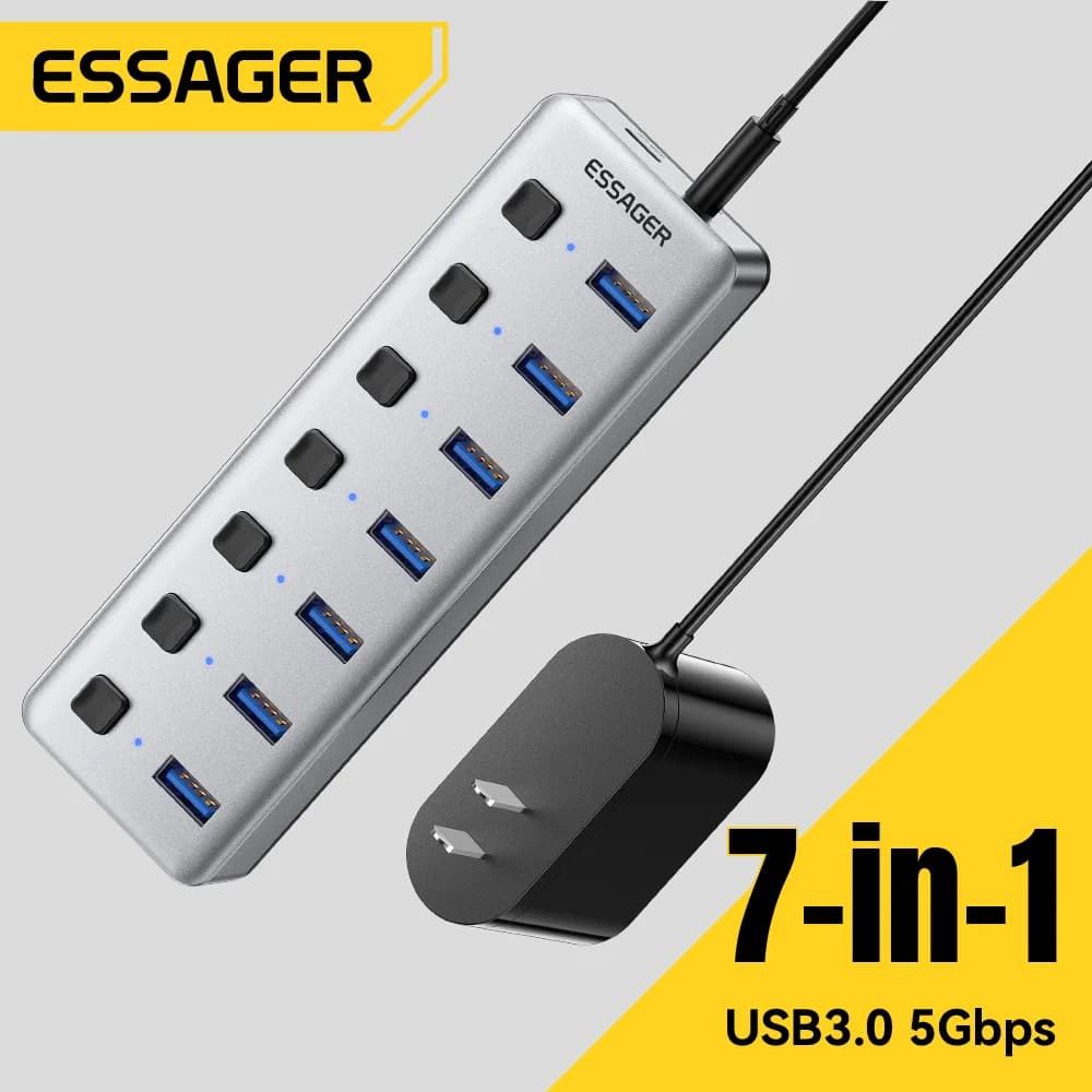 7 prievadų USB 3.0 šakotuvas su 24W maitinimo adapteriu