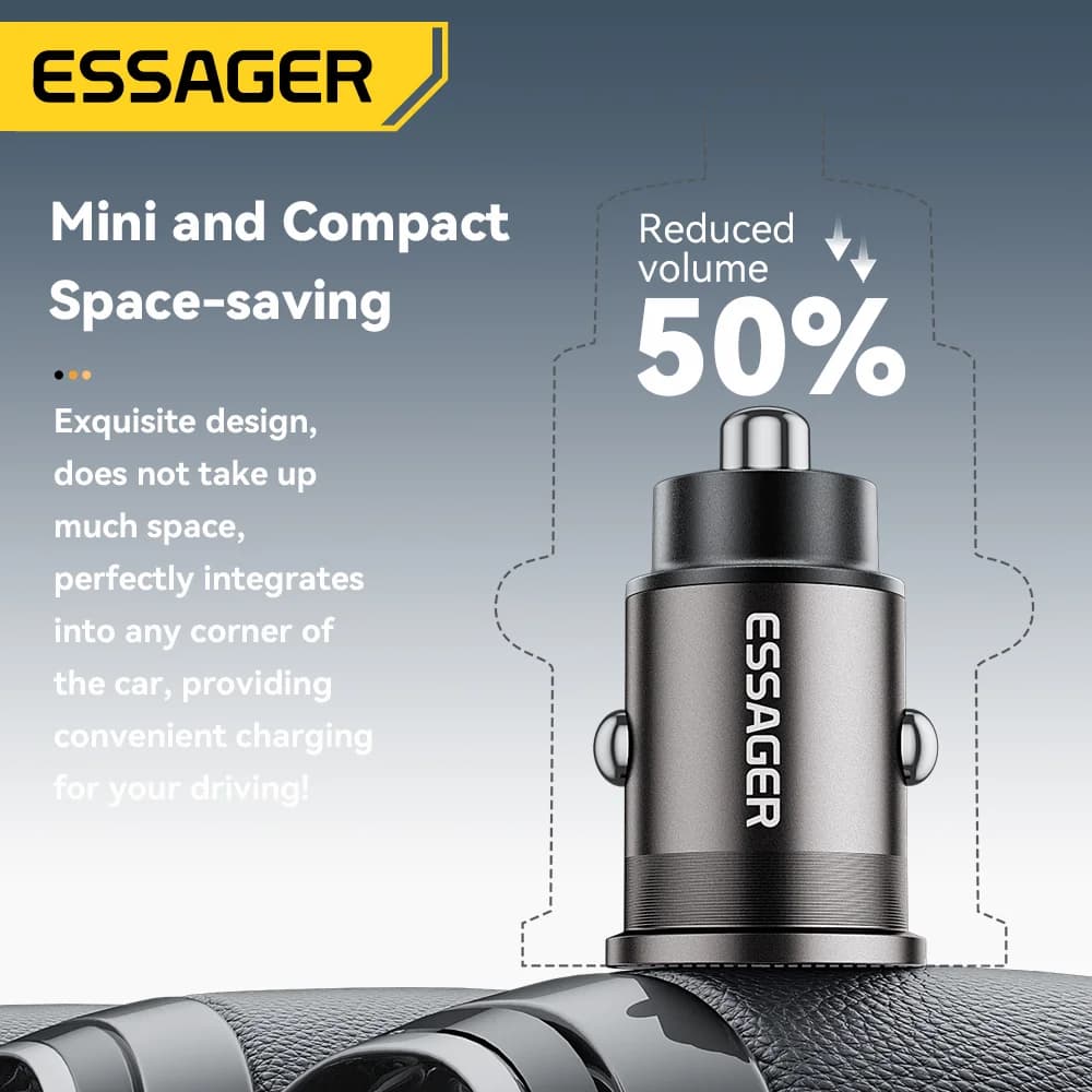 45W mini USB-C automobilinis įkroviklis, QC 3.0