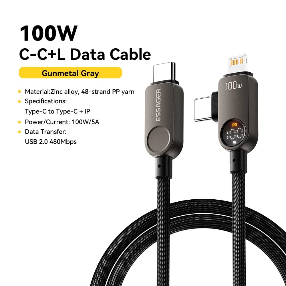 2-in-1 USB-C į Lightning laidas, 100W PD