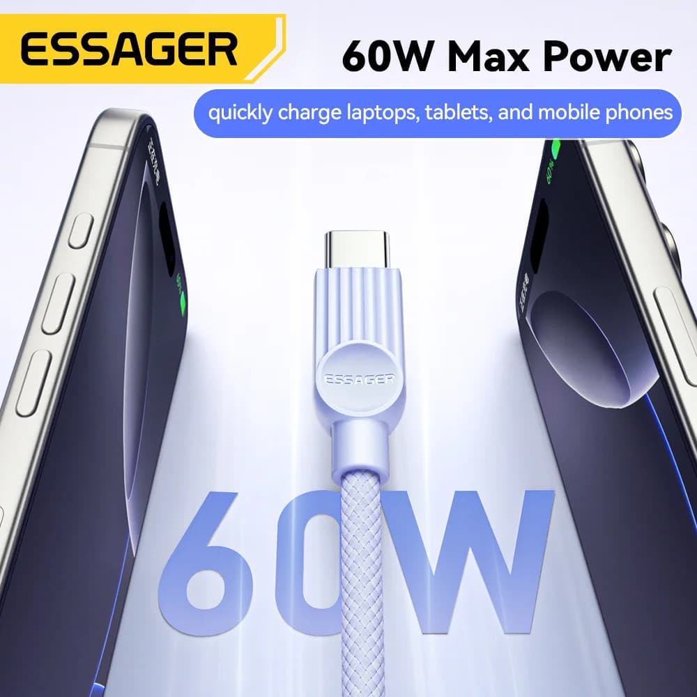 60W spalvotas USB-C į USB-C greito įkrovimo kabelis