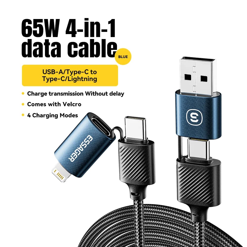 4-in-1 USB-C kabelis, 65W PD greitas įkrovimas