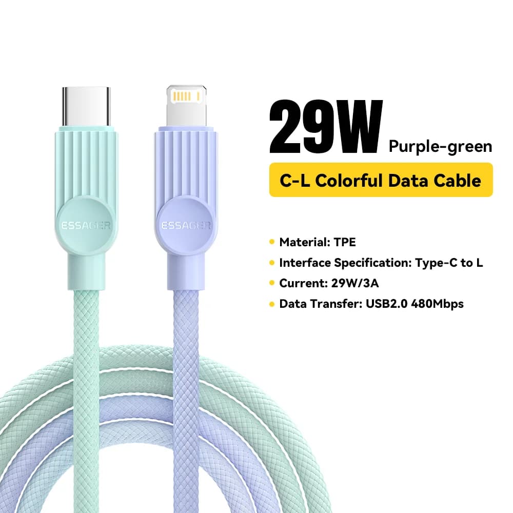 Spalvotas USB-C į Lightning kabelis, 29W PD