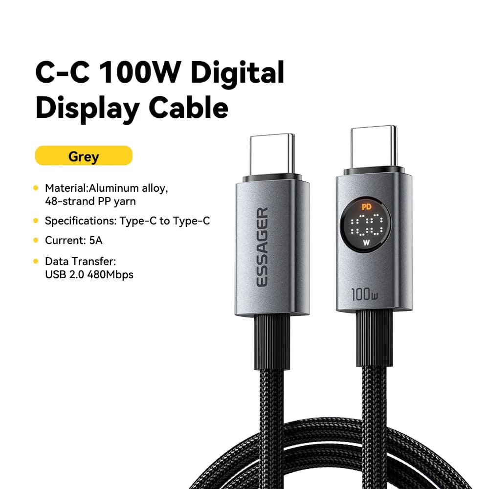 USB-C į USB-C kabelis su skaitmeniniu ekranu, 100W