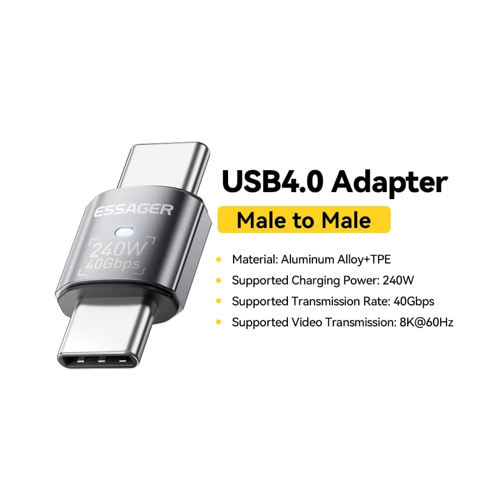 USB4.0 240W 90-laipsnių OTG duomenų adapteris 8K