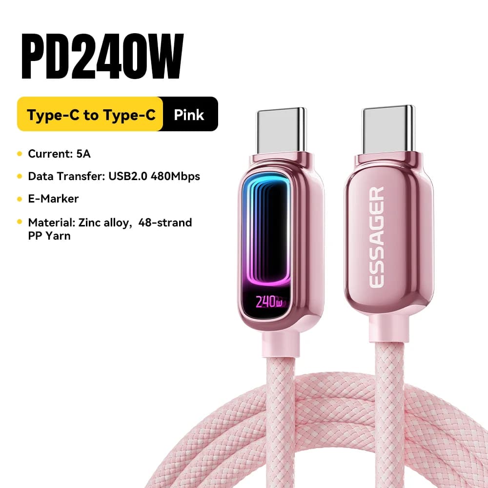 240W USB-C – USB-C laidas su 100W PD 3.1 palaikymu