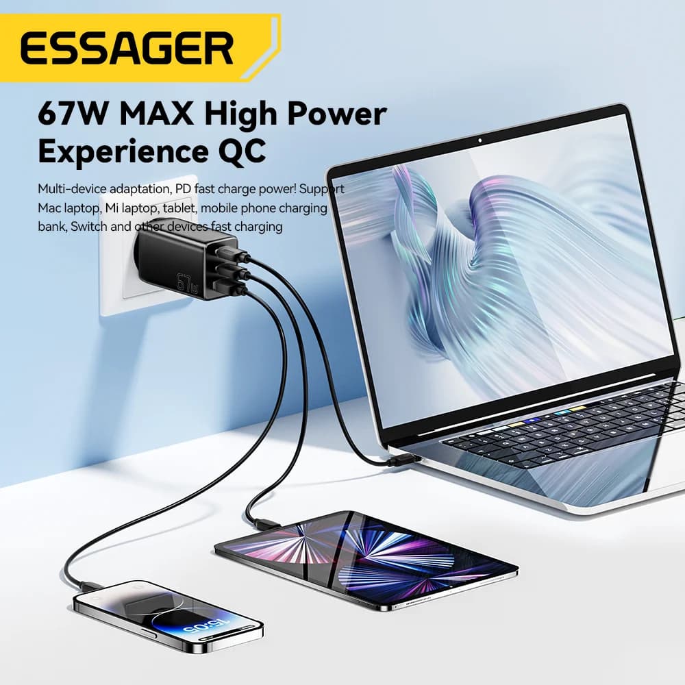 67W GaN USB Type-C greitojo įkrovimo adapteris su PPS palaikymu