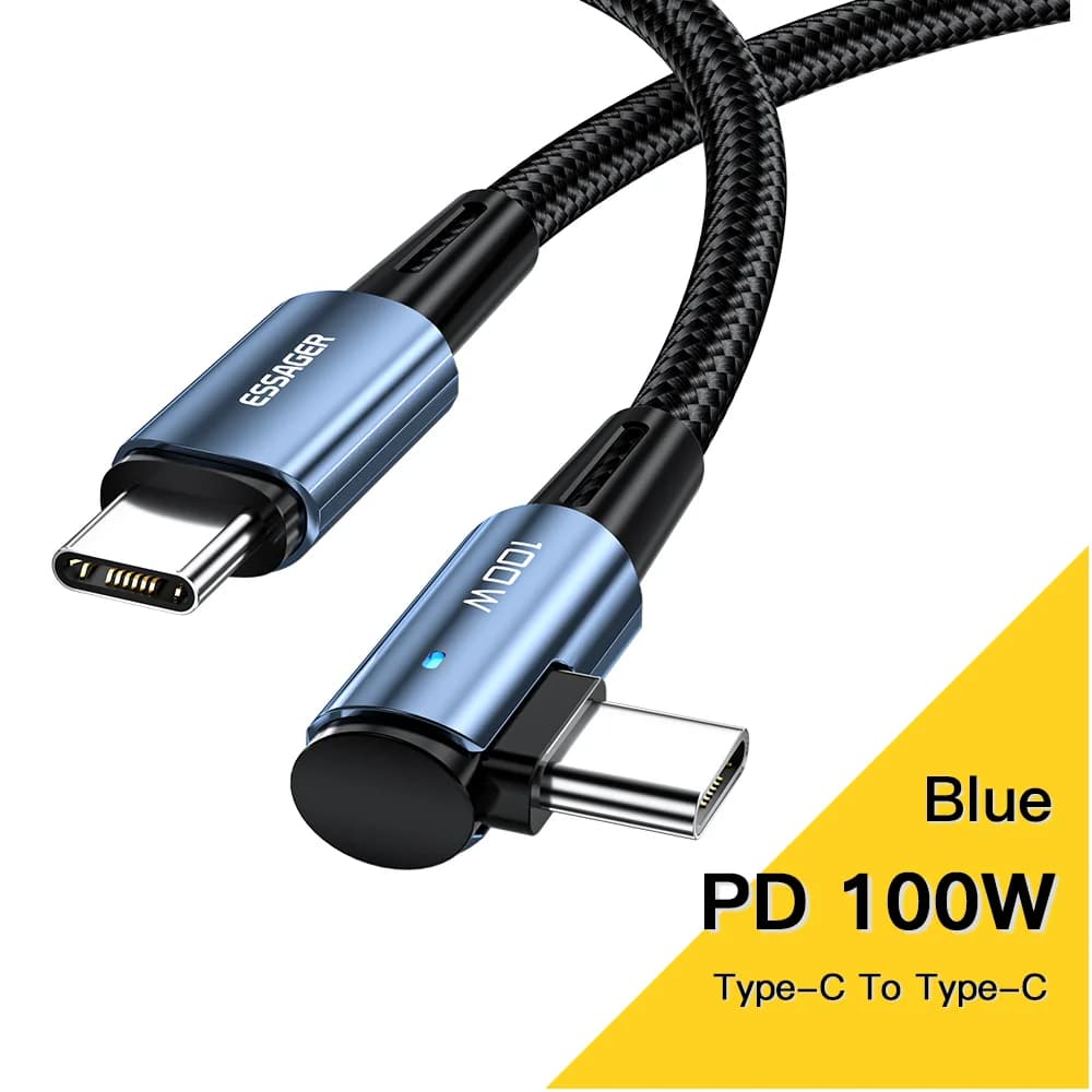 100W 90 laipsnių USB-C į USB-C greitojo įkrovimo kabelis
