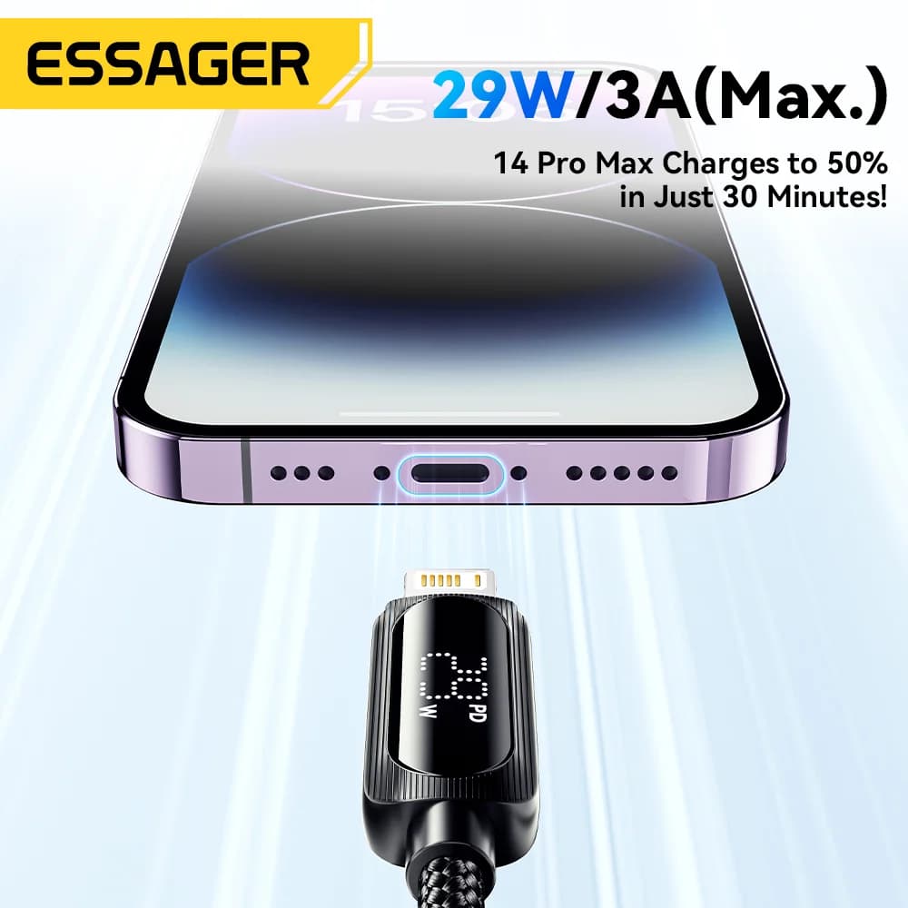 29W USB-C į Lightning kabelis su skaitmeniniu ekranu