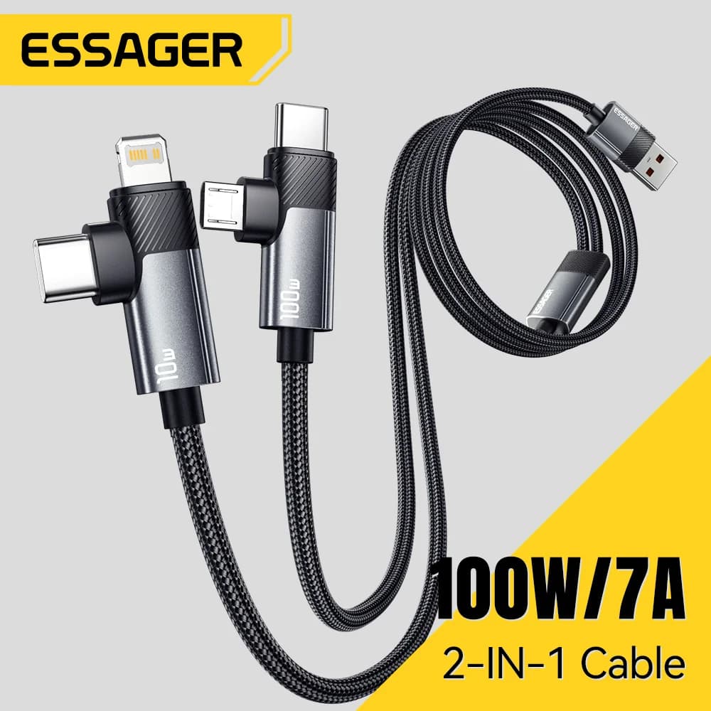 2-in-1 100 W greito įkrovimo laidas Type-C ir Lightning