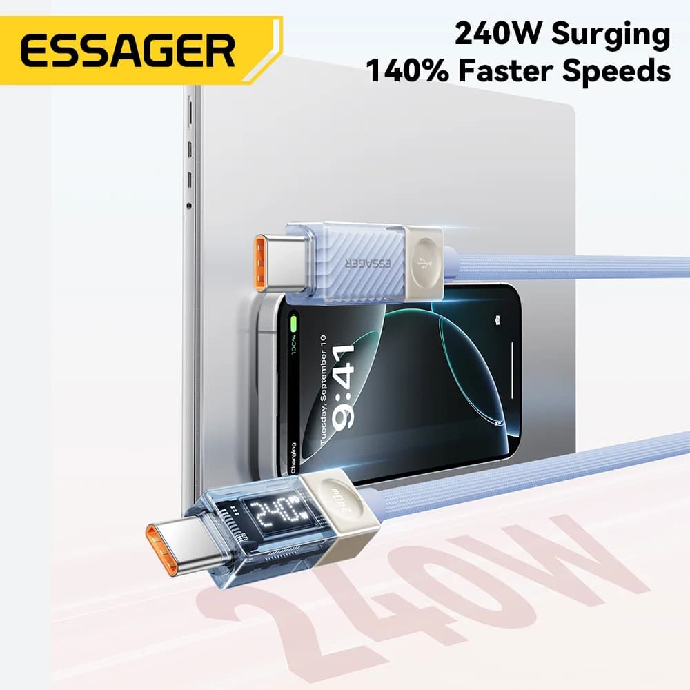 240W USB-C laidas su LED ekranu ir 100W PD 3.1