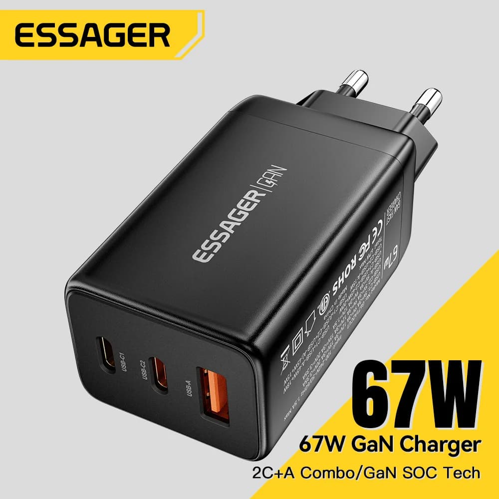 67W GaN USB Type-C greitojo įkrovimo adapteris su PPS palaikymu