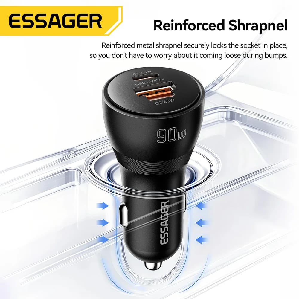 90W USB Type-C PD greitas automobilinis įkroviklis