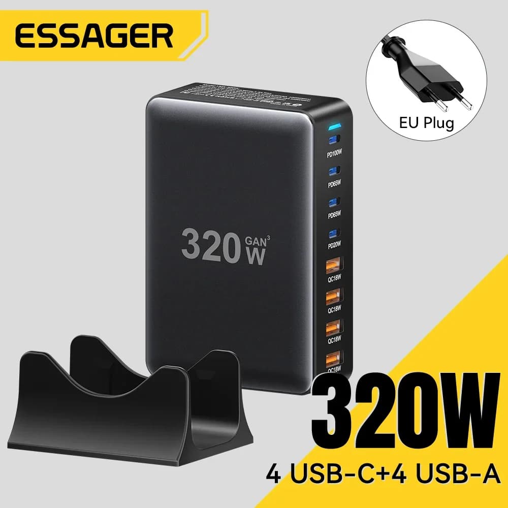 320W 8 prievadų GaN stalinė USB-C įkrovimo stotelė