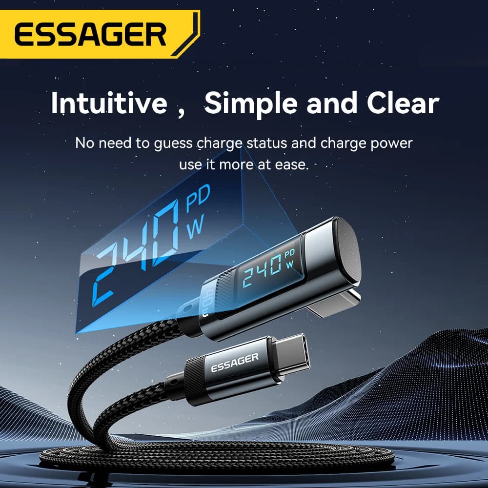 240W USB-C į USB-C kabelis, 90 laipsnių kampu