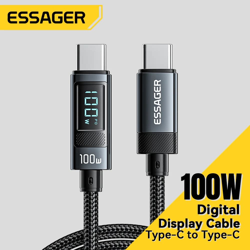 100W USB Type-C laidas su 90° kampu ir LED ekranu