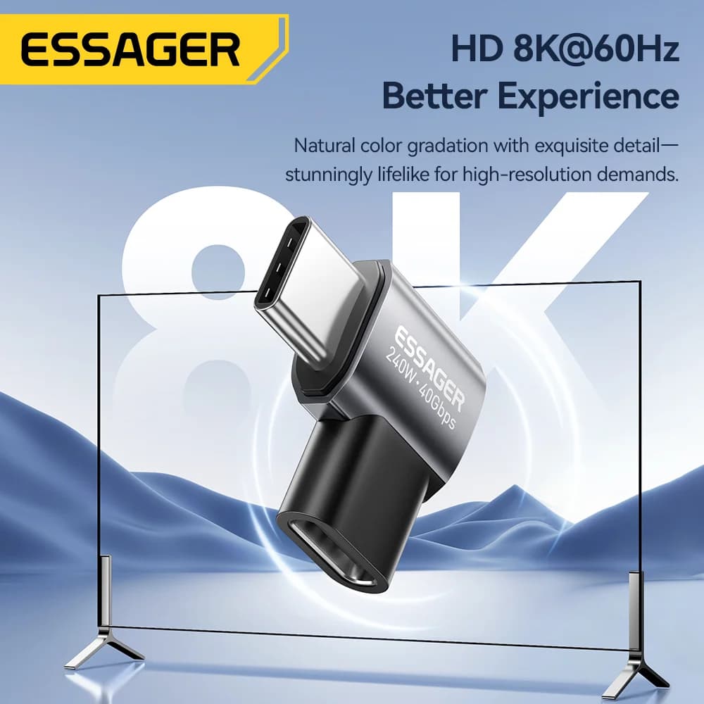 USB4.0 240W 90-laipsnių OTG duomenų adapteris 8K