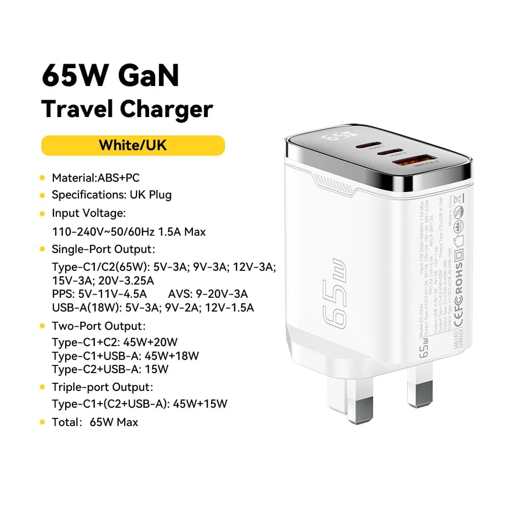 65W GaN USB-C įkroviklis su skaitmeniniu ekranu