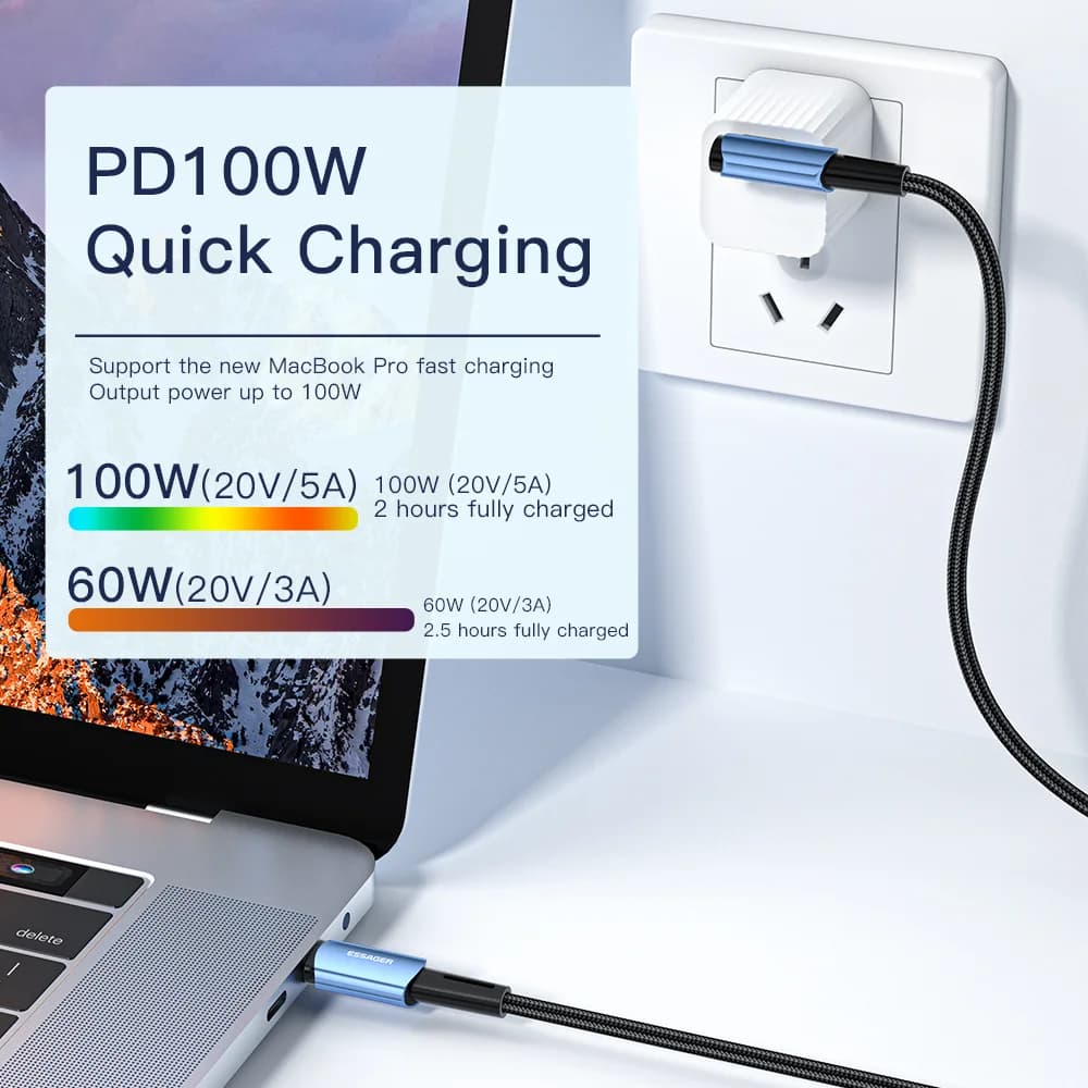 100W 90 laipsnių USB-C į USB-C greitojo įkrovimo kabelis