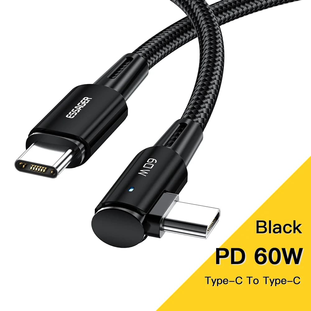 100W 90 laipsnių USB-C į USB-C greitojo įkrovimo kabelis